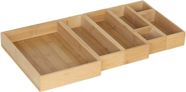 Relaxdays Schubladen Ordnungssystem aus Bambus in Natur, 7-teilig, B: 28 cm, T: 19,5 cm, H: 5 cm - Bild 1