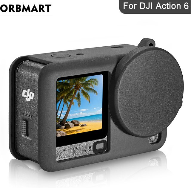 DJI Osmo Action 6 Schutzset in Schwarz mit Silikonhülle, Displayschutzfolie aus gehärtetem Glas, Objektivdeckel und Mini-Tragetasche - Bild 1