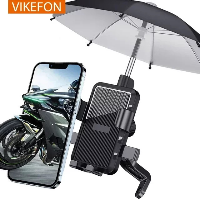 VIKEFON Motorrad Handy Halter mit Regenschirm und Sonnenschutz für iPhone in Schwarz oder Pink - Bild 1