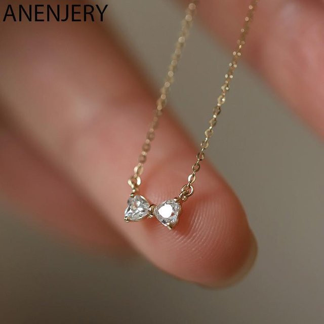 ANENJERY Halskette, Zirkon, Bowknot, Herz, Damen - Bild 1