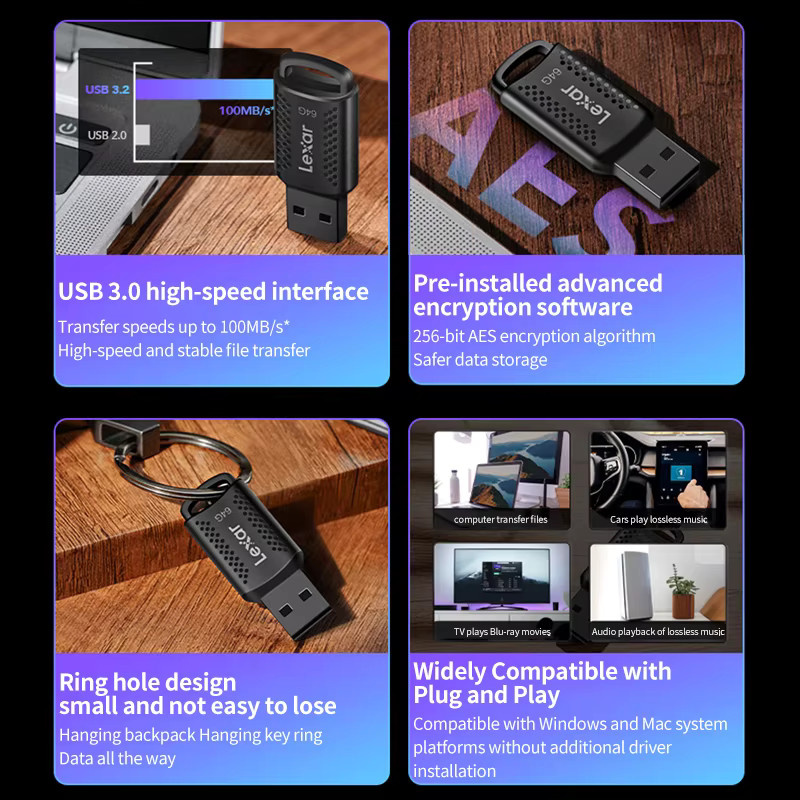 Lexar V400 USB-Flash-Speicher Stick in Schwarz mit bis zu 256 GB Kapazität und 100 MB/s für PC und Mac - Bild 2