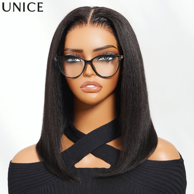 UNice Hair Yaki Straight Bob Perücke, 100 % Echthaar, 150 % Dichte, Unisex - Bild 1