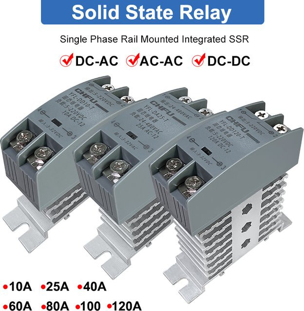 YUEREL Halbleiterrelais mit Kühler für DIN-Schiene, einphasig, AC-AC oder DC-DC, grau - Bild 1