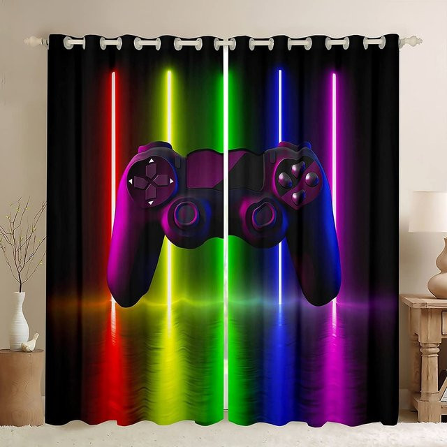 Moderne 3D-Spielcontroller Gamer Vorhänge für Kinder- und Jugendzimmer, halbtransparent, Multicolor, Breite: 100 cm, Höhe: 130 cm - Bild 1