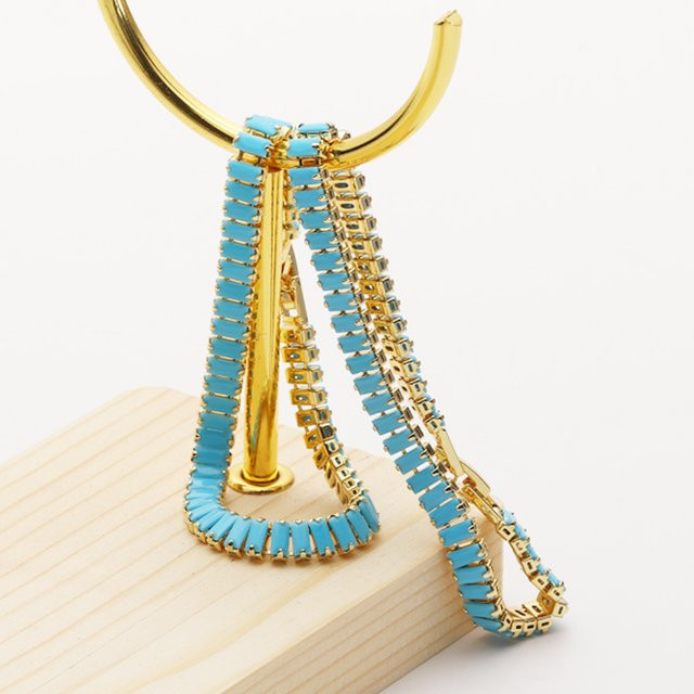 YUYAN Tennisarmband, blau-türkisfarbene Kristallkette, Zirkonia, Gold, Unisex - Bild 1