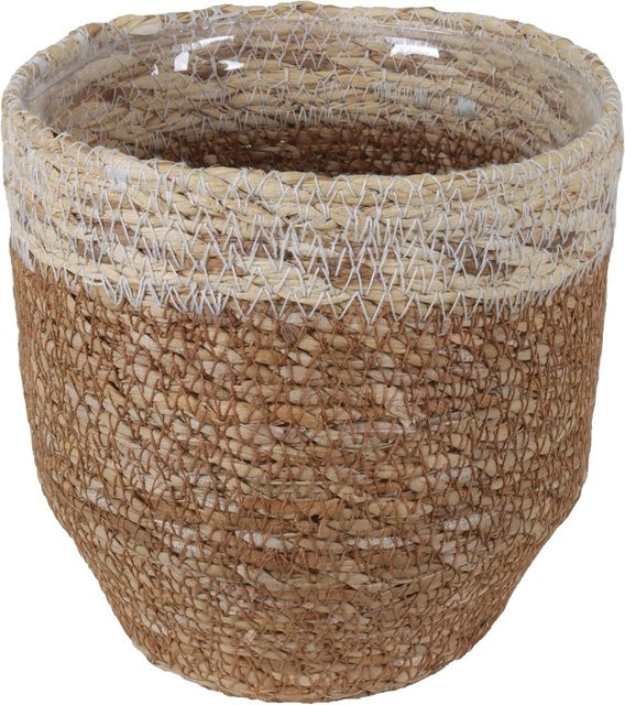 A.H.G. Übertopf Hogla-Gras in Natur-Beige mit Polybeutel, Durchmesser: 14 cm, Höhe: 14 cm - Bild 1