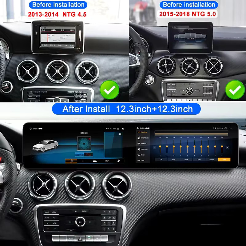 YANFU Dual Screen Multimedia Player mit Carplay und GPS für Mercedes Benz A-Klasse, CLA, GLA, X156 (2013-2018), Schwarz - Bild 2