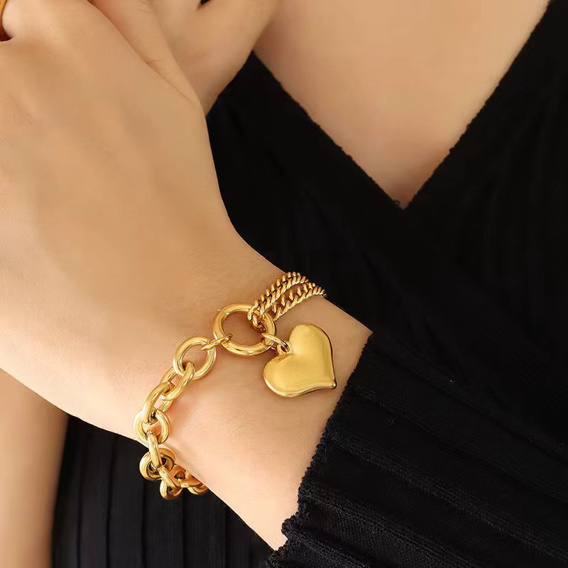 GANEMLY Armband, Edelstahl, Gold, Damen, Herz Charm - Bild 3
