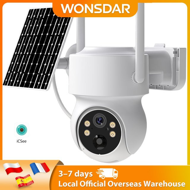 WONSDAR WiFi PTZ Solar-IP-Kamera für Outdoor mit integriertem Akku und HD-Videoüberwachung in Weiß - Bild 1