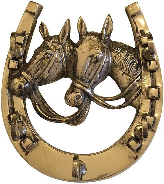 Schlüsselbrett Wandgarderobe Hufeisen in Messing im Antik-Stil, Farbe Gold, Breite: 12 cm, Höhe: 11 cm - Bild 1