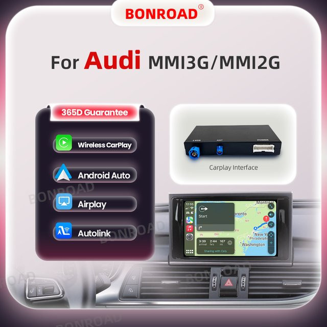 BONROAD Drahtloses CarPlay Schnittstellenmodul für Audi A6 A7 A4 A5 Q3 A1 Q5 mit Android Auto, Mirror Link, AirPlay und Bluetooth in Schwarz - Bild 1