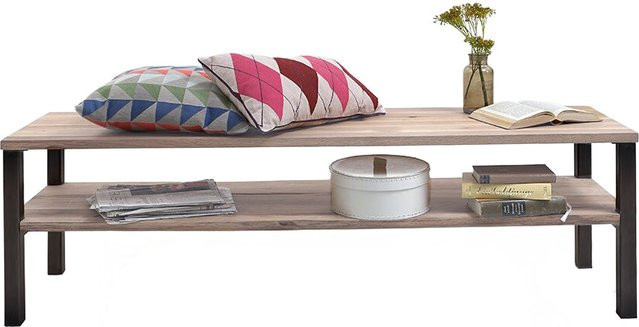 Sitzbank Balkeneiche White Wash ROCKiT im Industrial Design aus Holz und Metall in Weiß und Schwarz - Bild 1