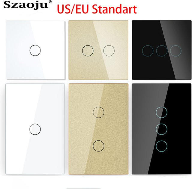 Qncx Wand-Touch-Schalter mit LED-Kristallglas-Panel für EU und US Standard, moderner Sensor-Lichtschalter in Schwarz oder Weiß - Bild 1