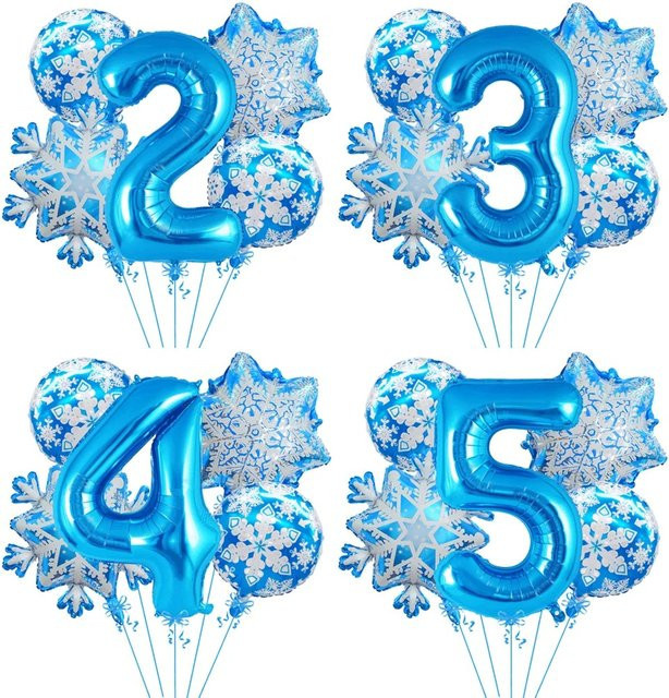 RENYUAN Frozen Geburtstagsparty-Dekoration Set mit blauen Zahlenballons und Schneeflocken für Winterwunderland-Themenpartys - Bild 1