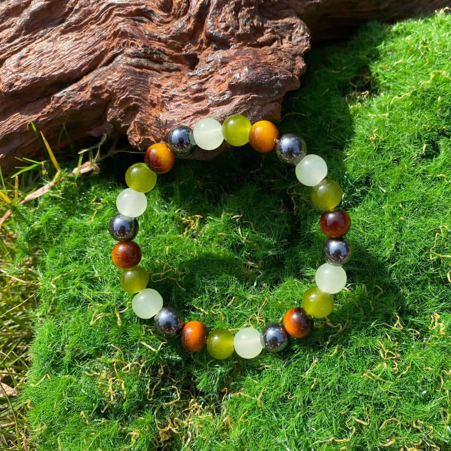 DUTRIEUX Armband, Natursteinperlen, Grün Braun Schwarz Weiß, Unisex - Bild 4