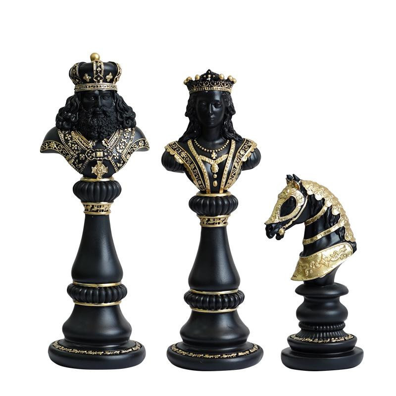 Yiran Furniture Schach Figuren aus Harz als dekorative Ornamente in Schwarz und Weiß für Schreibtisch und Weinschrank - Bild 2