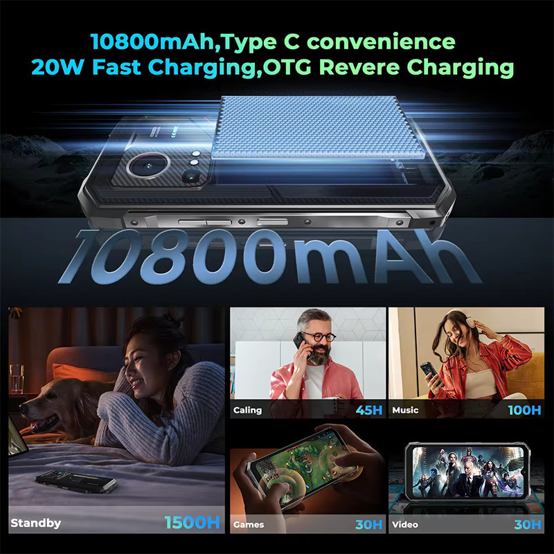 HOTWAV Hyper 7S Robustes Smartphone 5G mit Android 15, 6,6 Zoll HD+ 120Hz Display, 10800mAh Akku, 4GB RAM, 256GB Speicher, Schwarz - Bild 5