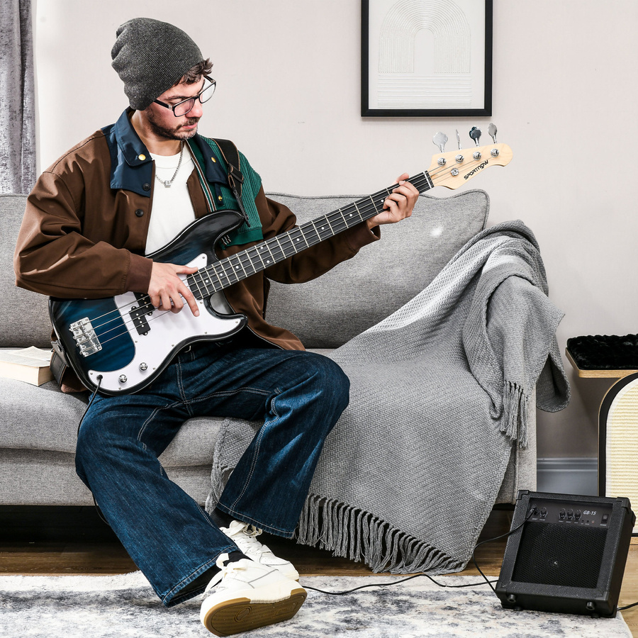 Aosom SPORTNOW E-Bass 4-Saiten Set mit 15W Verstärker und Zubehör in Dunkelblau - Bild 2