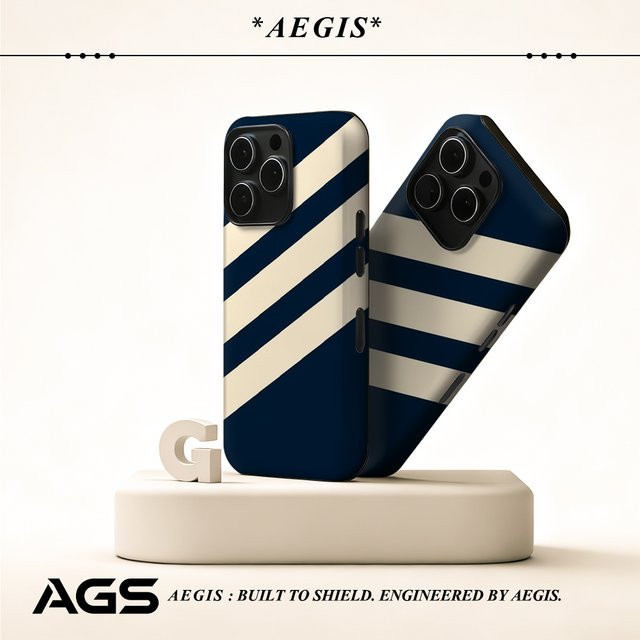 Potdemiel Robuste doppelschichtige Handyhülle mit diagonalen Streifen in Marineblau für iPhone 17 16 15 14 13 Pro Max Plus, magnetisch kompatibel - Bild 1