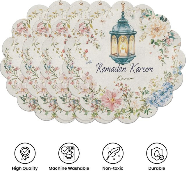 VIKAMA 4er-Set Ramadan Blumenmatten mit floralem Design in Bunt für Eid- und Partydekorationen, Durchmesser: 38 cm - Bild 1