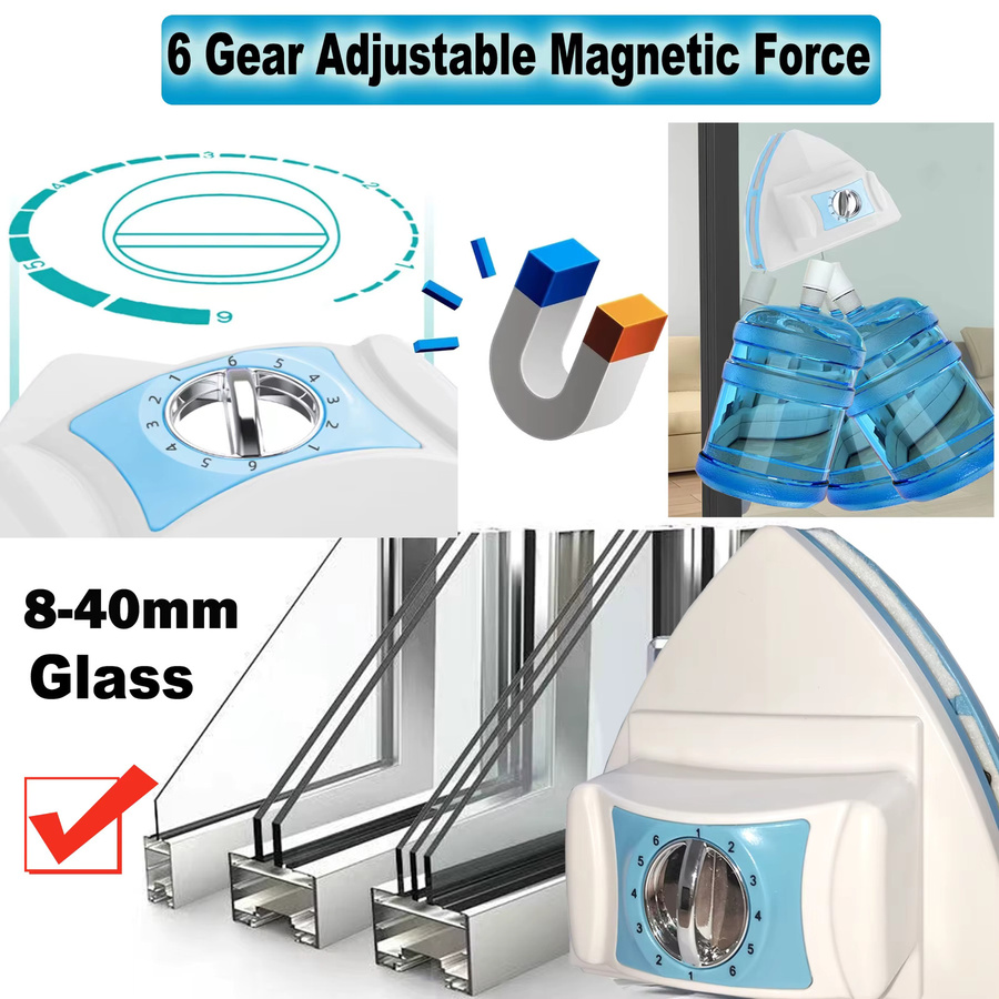 Hooha Magnetischer Fensterreiniger und Glasabzieher in Weiß, verstellbar für 8–40 mm Glasstärke - Bild 2
