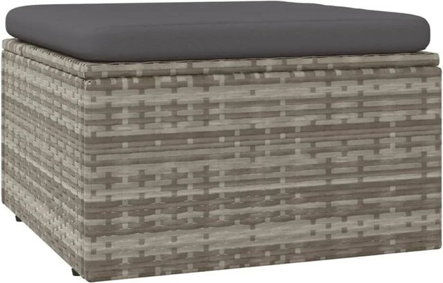 vidaXL Gartenhocker aus Polyrattan mit Kissen in Grau, B/T/H: 55 x 55 x 30 cm - Bild 1