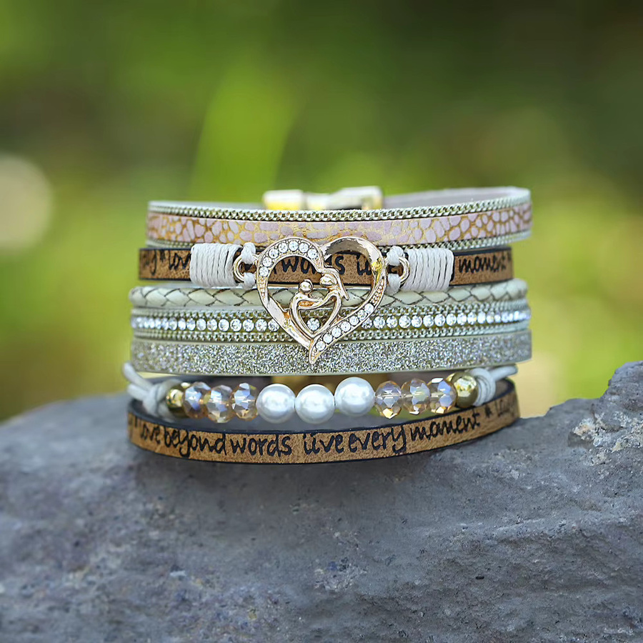 Allyes Armband, Leder, Perle, Kristall, Gold, Damen - Bild 3