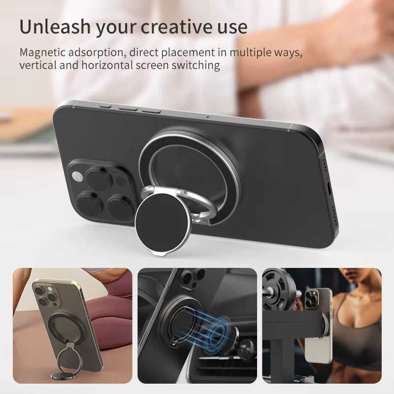 QGhappy MagSafe Magnetischer Handy-Ständer mit doppelseitigem Ringhalter und Kickstand in Silber für iPhone und Android - Bild 4