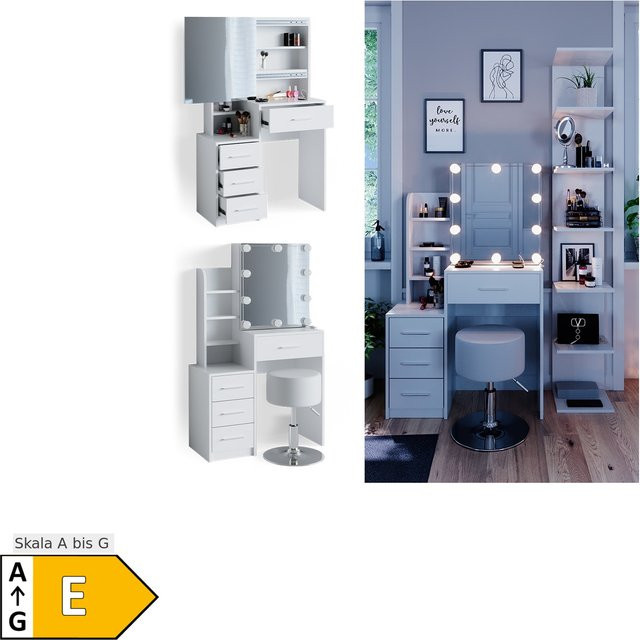 Vicco Schminktisch Conrada Weiß mit LED-Beleuchtung und Hocker - Bild 1