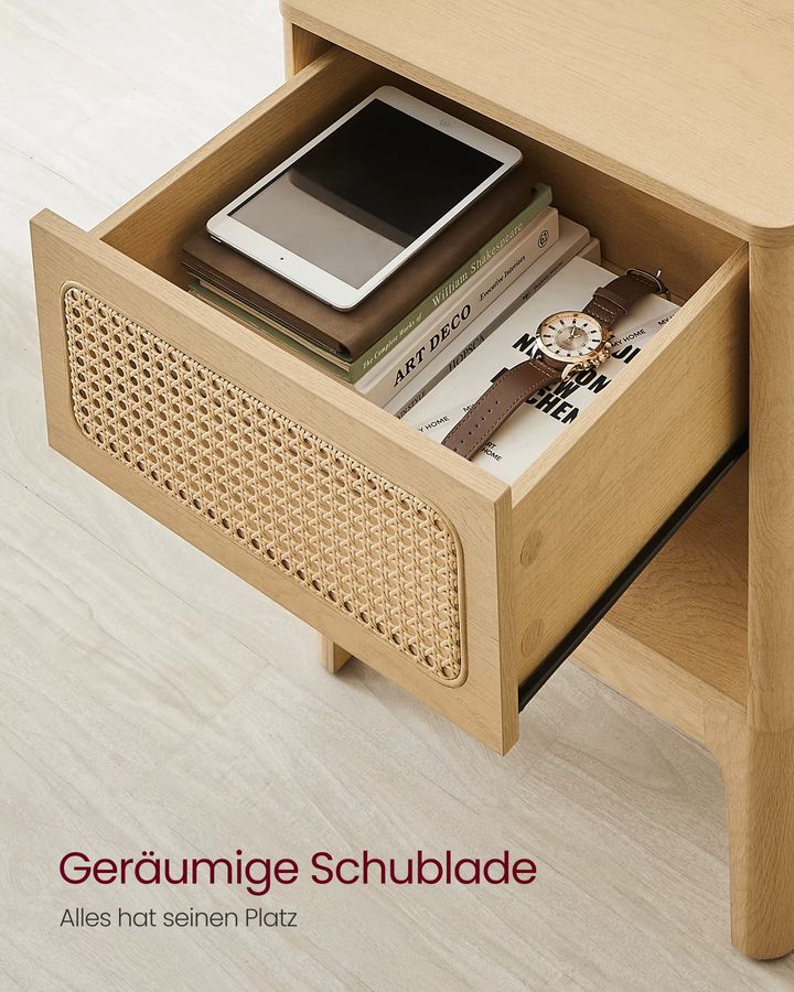 VASAGLE Nachttisch im Boho-Stil mit Schublade, moderner Beistelltisch für Schlafzimmer und Wohnzimmer, naturfarben - Bild 2