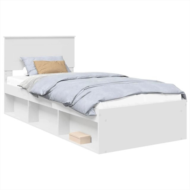 vidaXL Bettrahmen mit Kopfteil aus Holzwerkstoff in Weiß, B/T: 75 x 190 cm - Bild 1