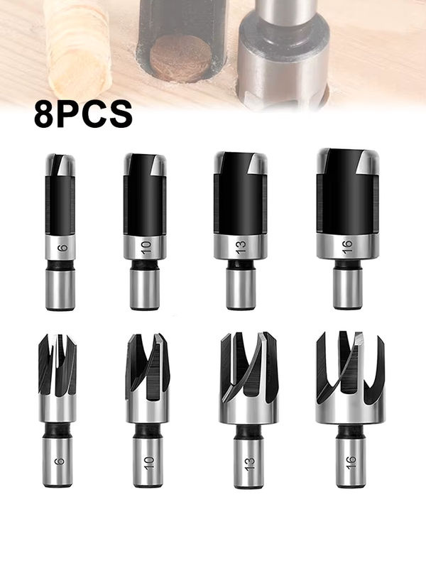 XCAN 8-teiliges Holzstopfen-Schneider-Bohrer-Set mit rundem Schaft, Klaue und konischem Bohrer für die Holzbearbeitung, Durchmesser: 6 mm, 10 mm, 13 mm, 16 mm - Bild 7