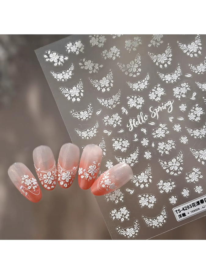 NAILFYOU Nagelaufkleber, Weiß, 5D Blumenmuster, Glänzend - Bild 2
