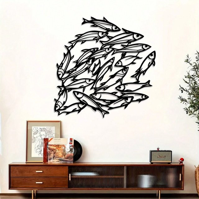 CIFBUY Vintage Fisch Wandkunst aus Metall in Schwarz zur Wandmontage - Bild 1