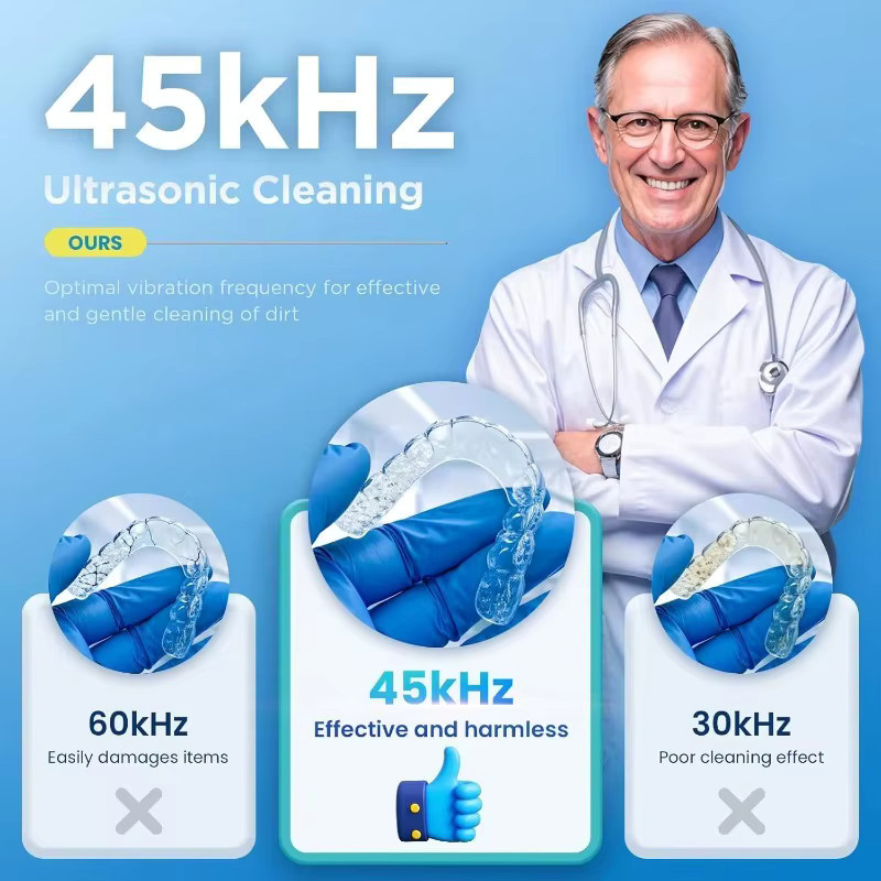 Sarmocare Mini Digitaler Ultraschall-Reiniger für Zahnspangen, Brillen und Schmuck, 45KHz, Weiß - Bild 2