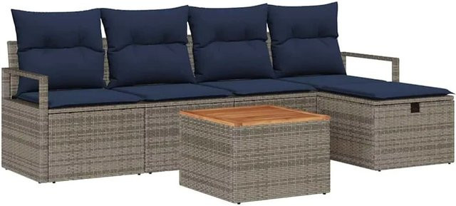 vidaXL Gartensofa-Set aus Poly-Rattan in Grau, 6-teiliges L-Shape Lounge-Set mit Polsterkissen, Ottoman und Couchtisch inklusive integriertem Stauraum - Bild 1