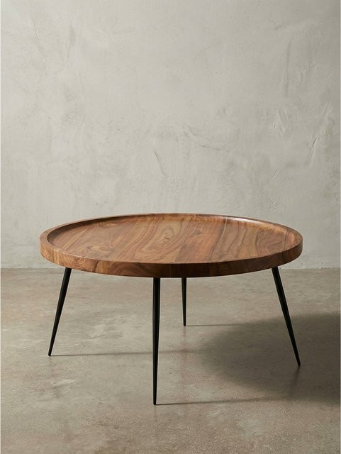 KADIMA DESIGN Couchtisch aus Sheesham Massivholz rund in Braun im Industrial-Stil, H: 75 cm, B: 75 cm, T: 39 cm - Bild 1