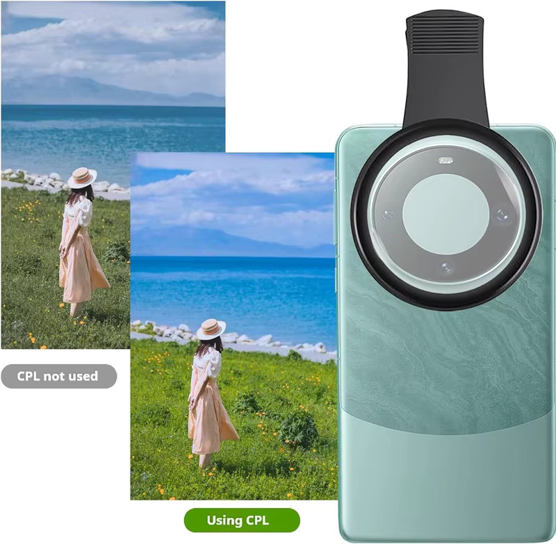 OBKEY Clip-on CPL Handy-Kamera-Objektivfilter-Set in Schwarz, verstellbarer Zirkularpolarisationsfilter für iPhone, Samsung und Android, 67mm - Bild 3