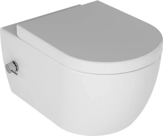 Kreabad Taharet Dusch WC spülrandlos mit integrierter Kalt- und Warmwasserarmatur und Soft-Close-Sitz in Weiß