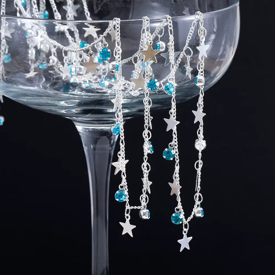 Anhänger Stern, Blau, Glas, Strass, Kupfer, Silber, Kristall - Bild 5
