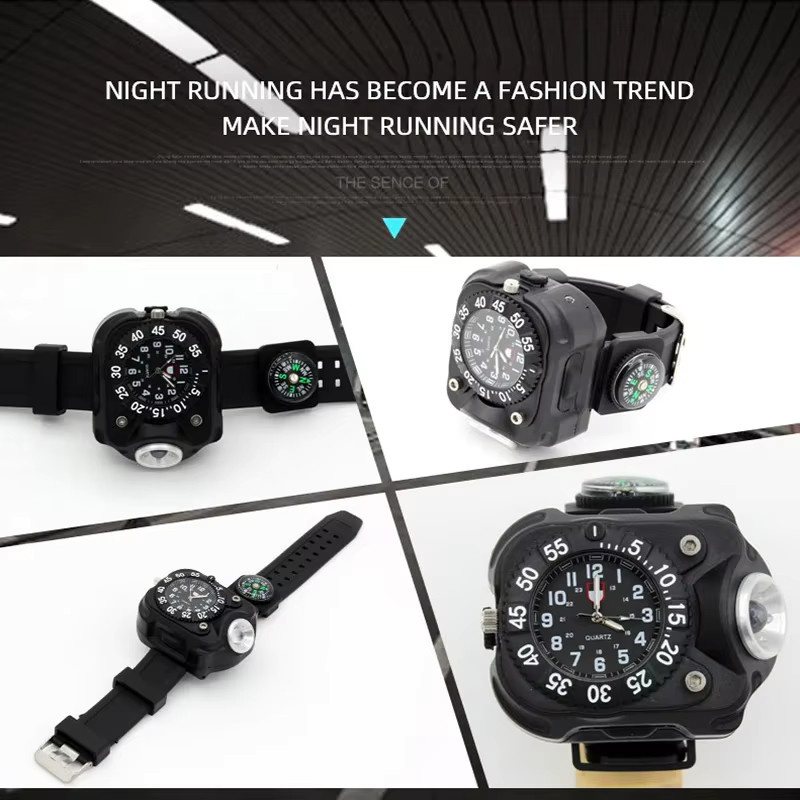 ESMARTER Wiederaufladbares LED-Handgelenklicht in Schwarz mit Uhrfunktion und Silikonarmband für Outdoor und Sport - Bild 5