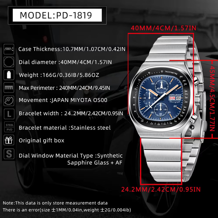 PAGANI DESIGN Chronograph, Quarz, Edelstahl, Blau, Herren - Bild 5