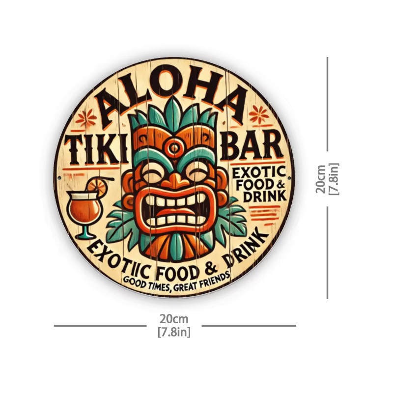 Aloha Tiki Bar Rundes Eisenschild von Potdemiel, Exotische Wandkunst mit Hawaiianischem Motiv in Multicolour, Durchmesser: 20 cm - Bild 2