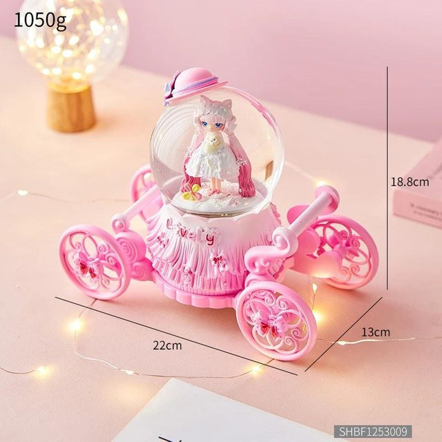Yiran Furniture Kristallkugel Spieluhr mit Kürbis-Kutsche und Schneetreiben in Pink als süßes Geschenk für Kinder - Bild 1