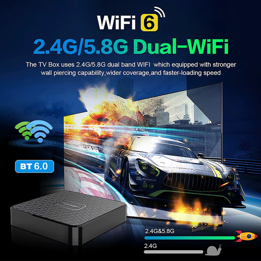 T8S Smart TV Box Android 16 Media Streamer mit 8K Auflösung, 5G Dual WLAN, Google Voice und Netflix Unterstützung, Schwarz - Bild 3
