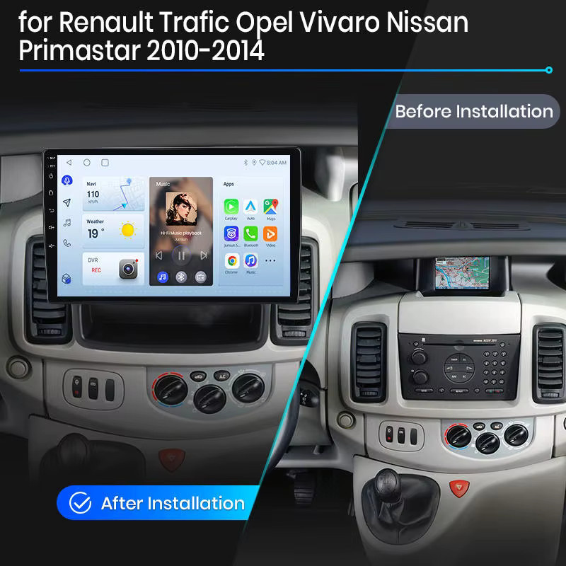 Junsun Wireless CarPlay und Android Auto Autoradio für Renault Trafic 2, Opel Vivaro A, Vauxhall Vivaro und Nissan Primastar (2001-2014) mit 10.0 Zoll IPS Display, GPS, WiFi, Bluetooth und DSP in Schwarz - Bild 2