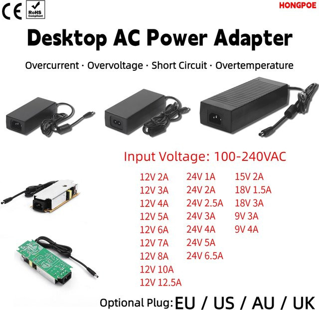 HONGPOE Netzteil Power Adapter in Schwarz für LED-Leuchten, Fernseher, 3D-Drucker und Audio mit EU-Stecker (9V-24V, 1A-12,5A) - Bild 1