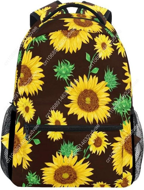 ZXDingZhi Laptop-Rucksack mit Sonnenblumen und Blättern in Schwarz und Multicolour, wasserabweisender Schultaschen-Rucksack für Studenten und Grundschüler - Bild 1