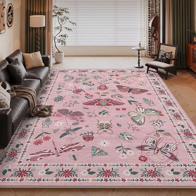 WTEMPO Bodenmatte im antiken Floral-Design für Wohnzimmer und Schlafzimmer, Pink, B/T: 120 x 80 cm - Bild 1