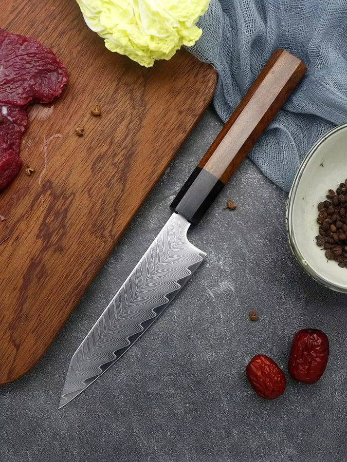JUMCSONG Allzweckmesser aus 67-lagigem Damaststahl mit Holzgriff in Pink, 12,7 cm - Bild 4